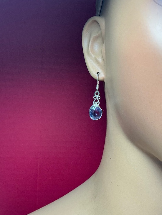 Sterling Silver Dangle Earrings with an Amethyst color stone. 1.5 inches long - Picture 2 of 7